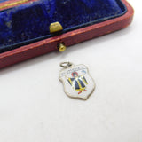 Sterling Silver and Enamel Muchen Travel Shield Charm Pendant Vintage c1970