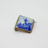 Mid-Century Dutch .835 Silver Delft Windmill Scene Brooch Pin Vintage c1940