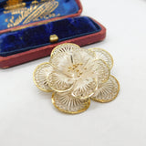 Sterling Silver & Gold Edged Filigree Flower Brooch Vintage c1970