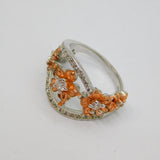 Rose-Gold On Sterling Silver Spinel Set Floral Dress Ring Modern c2000 Size L