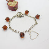 Sterling Silver Curb Link Charm Bracelet with Citrine Drop Charms Vintage c1970