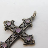 Sterling Silver Amethyst Set Gothic Cross Pendant Vintage