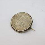 Victorian Sterling Silver Schilling Coin Brooch Antique 1888