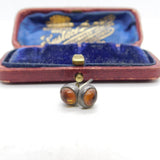 Pair of Sterling Silver Amber Bead Cabochon Stud Earrings Vintage c1970