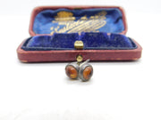 Pair of Sterling Silver Amber Bead Cabochon Stud Earrings Vintage c1970