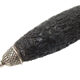 19th Century Indian Sterling Silver Carved Wooden Needle Case Antique c1860s