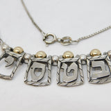 Sterling Silver & Gold Beaded Ornate Panel Chain Necklace Vintage c1970