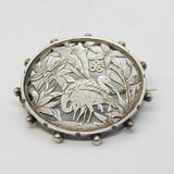 Victorian Sterling Silver Aesthetic Stork Floral Brooch Antique 1879 Birmingham