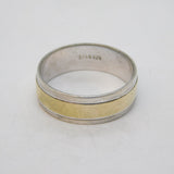 9ct Yellow Gold & Sterling Silver Band Ring Vintage Sheffield c1990s