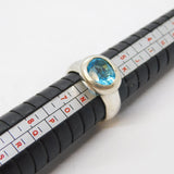 Sterling Silver Chunky Blue Topaz Dress Ring Vintage c1970 Size M UK