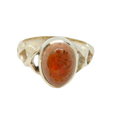 Sterling Silver Jasper Cabochon Patterned Band Ring Vintage c1970 Size Q 1/2