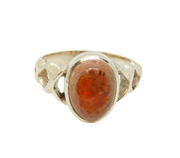 Sterling Silver Jasper Cabochon Patterned Band Ring Vintage c1970 Size Q 1/2