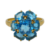 9ct Yellow Gold & Blue Topaz Floral Cluster Ring Vintage 1996 London