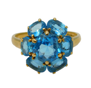 9ct Yellow Gold & Blue Topaz Floral Cluster Ring Vintage 1996 London