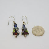 Pair of Sterling Silver Colourful Multi-Gemstone Hook Earrings Modern c1990