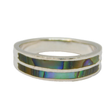 Sterling Silver Paua Shell Inlaid Two Tier Band Ring Vintage c1970 Size O 1/2