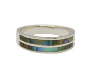 Sterling Silver Paua Shell Inlaid Two Tier Band Ring Vintage c1970 Size O 1/2