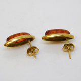 9ct Yellow Gold Mounted Baltic Amber Set Stud Earrings Vintage c1970s