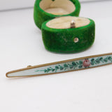 Edwardian Gilt Metal & Guilloche Enamel Rose Flower Brooch Antique c1910