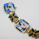 Aksel Holmsen Norwegian Sterling Silver & Enamel Panel Bracelet Antique