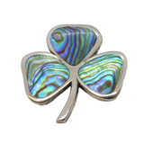 Australian Sterling Silver & Abalone Lucky Shamrock Brooch Vintage