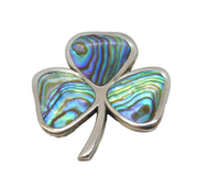Australian Sterling Silver & Abalone Lucky Shamrock Brooch Vintage