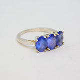 Sterling Silver Triple Stone Iolite Dress Ring Vintage c1970 Size J 1/2