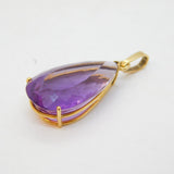 9ct Yellow Gold Mounted Large Pear-Cut Amethyst Drop Pendant Vintage London