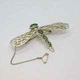Sterling Silver 4 Green Tourmaline Large Dragonfly Brooch Pin Modern c1990