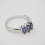 Sterling Silver Triple Marquise Tanzanite Dress Ring Vintage c1970 Size O 1/2