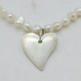 Sterling Silver & Pearl Set Heart Pendant Necklace Vintage c1970