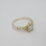 Sterling Silver CZ Peardrop Solitaire Fancy Band Ring Vintage c1970 Size P 1/2