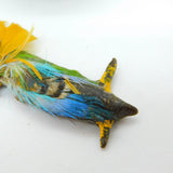 Victorian Natural Feather Parrot Novelty Brooch Pin Antuque c1900 Leather Back