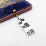 Sterling Silver Onyx & Pearl Set Drop Charm Pendant Vintage c1970