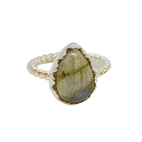 Sterling Silver Labradorite Peardrop Twisted Rope Ring Modern c2000 Size N 1/2