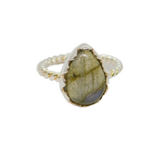 Sterling Silver Labradorite Peardrop Twisted Rope Ring Modern c2000 Size N 1/2