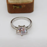 Sterling Silver Star Cut Crystal Solitaire Ring Vintage c1970 Size S UK