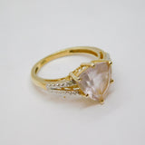 Gold On Sterling Silver Rose Quartz & Diamond Dress Ring Vintage c1970 Size L