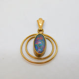 9ct Yellow Gold & Cabochon Cut Doublet Opal Set Drop Pendant Vintage c1970s