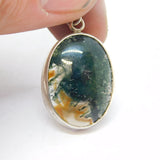 Sterling Silver Mounted Moss Agate Drop Pendant Antique c1930 Art Deco