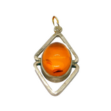 Sterling Silver Baltic Amber Modernist Studio Charm Pendant Vintage c1970s