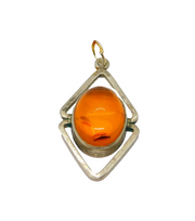 Sterling Silver Baltic Amber Modernist Studio Charm Pendant Vintage c1970s
