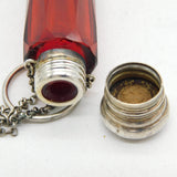 Victorian Sterling Silver Cranberry Glass Combination Scent & Vinaigrette c1850s
