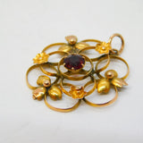 Edwardian 9ct Gold & Garnet Set Floral Lavalier Pendant Antique c1910