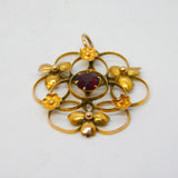 Edwardian 9ct Gold & Garnet Set Floral Lavalier Pendant Antique c1910