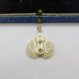 Sterling Silver Filigree Hand Form Charm Pendant Vintage c1970