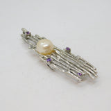 Sterling Silver 4 Amethyst & Pearl Nature Inspired Brooch/Pendant Modern c2000