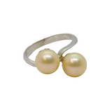 Sterling Silver Double Pearl Twist Front Dress Ring Modern c1990 Size L 1/2