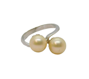 Sterling Silver Double Pearl Twist Front Dress Ring Modern c1990 Size L 1/2