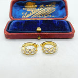 Sterling Silver Gilt & Diamond Paste Small Hoop Form Earrings Vintage c1990